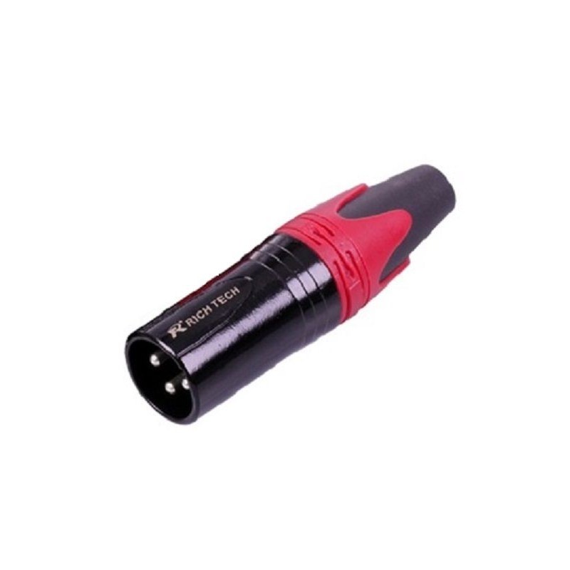 CONNETTORE XLR MASCHIO 3 POLI SPINA CORPO NERO E IDENTIFICATIVO ROSSO