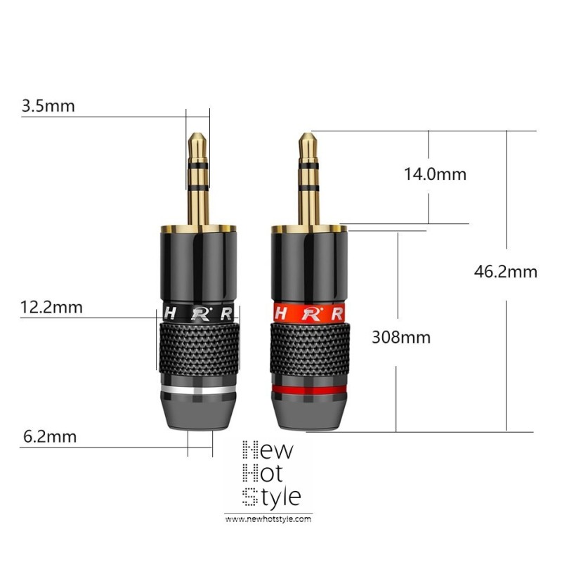 COPPIA CONNETTORI AUDIO MINIJACK 3.5 MM ROSSO + NERO 2PZ SALDARE PER CAVO CUFFIE