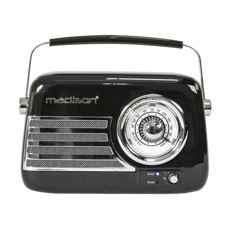 RADIO PORTATILE STILE VINTAGE CON BLUETOOTH & FM 30W MADISON NERA RICARICABILE