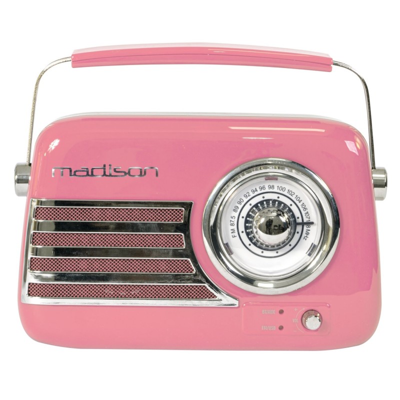 RADIO PORTATILE STILE VINTAGE CON BLUETOOTH & FM 30W MADISON ROSA RICARICABILE