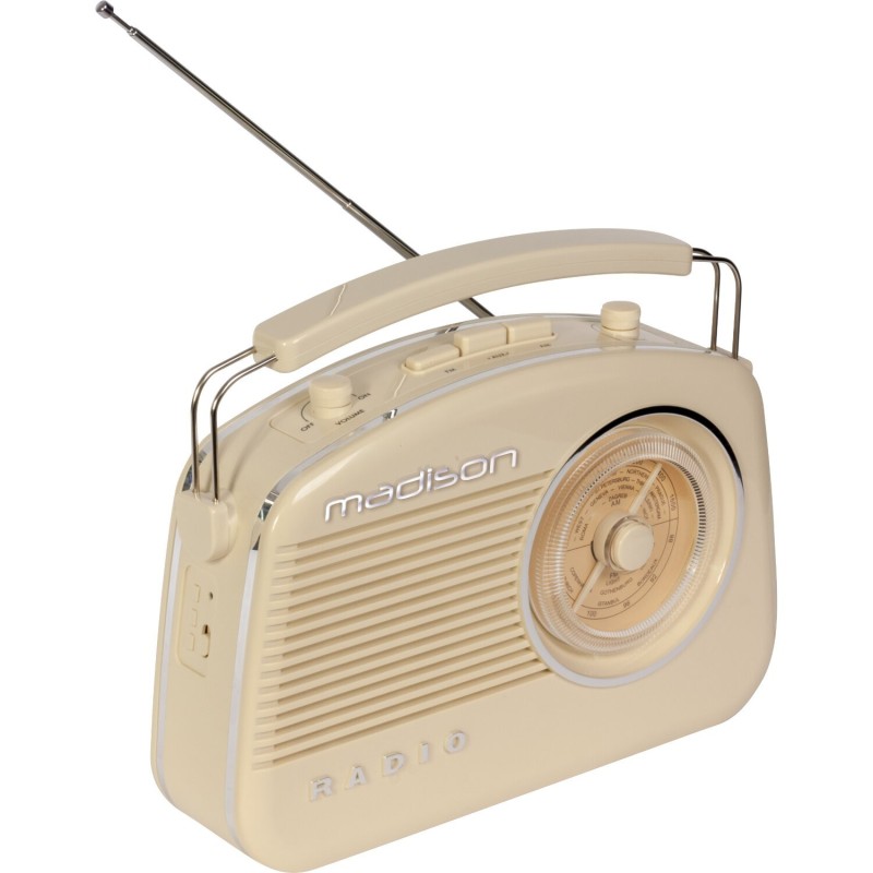 RADIO PORTATILE A BATTERIA STILE VINTAGE CON BLUETOOTH & AM/FM MADISON BEIGE