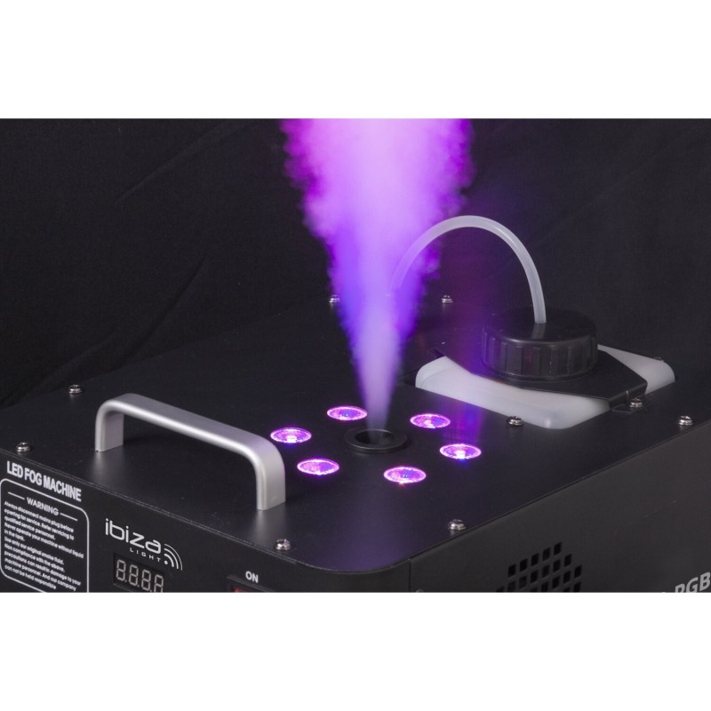 MACCHINA DEL FUMO SMOKE MACHINE VERTICALE Ibiza FOG900-RGB CON RADIOCOMANDO E LED 6X3W DMX