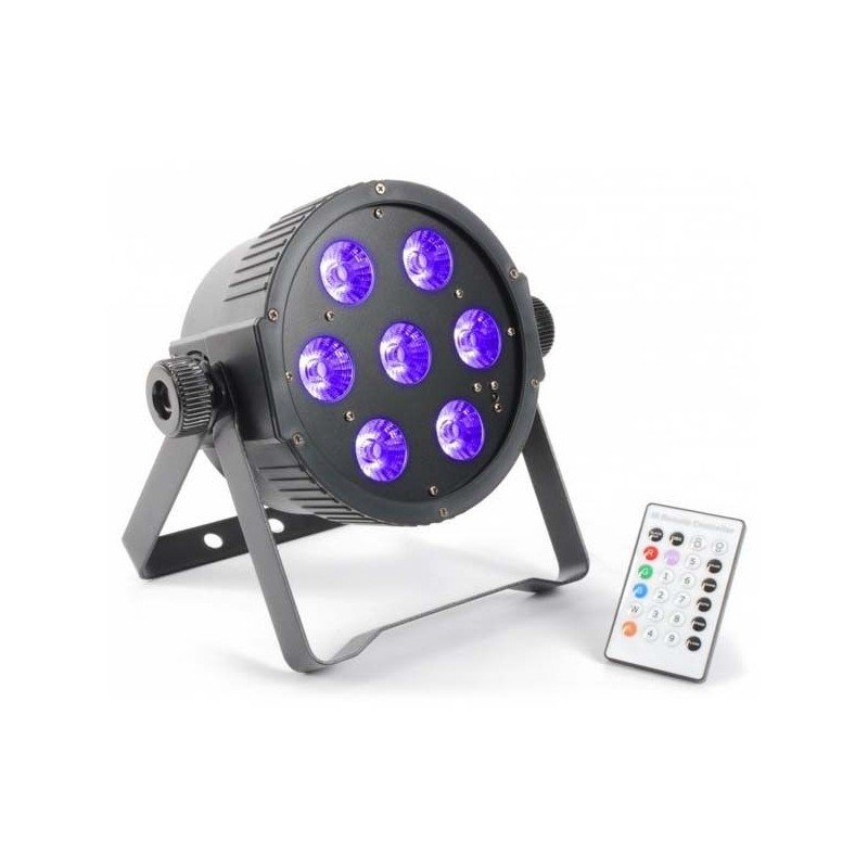 PAR LED 7x18w RGBWA + UV DMX flat par con ventola di raffreddamento e U.V.