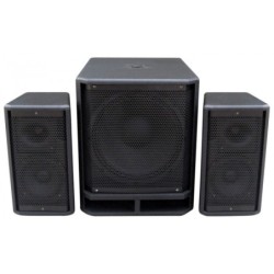 Sistema audio attivo 2 satelliti + subwoofer 600w rms