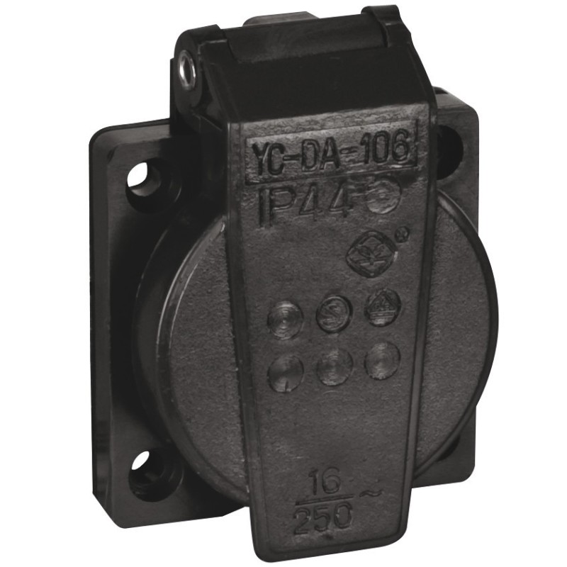 Chassis connector with cover VDE 16 A    nero