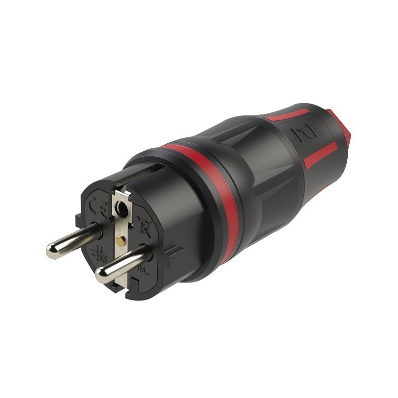 Rubber Schuko Connector Male Nero/Rosso