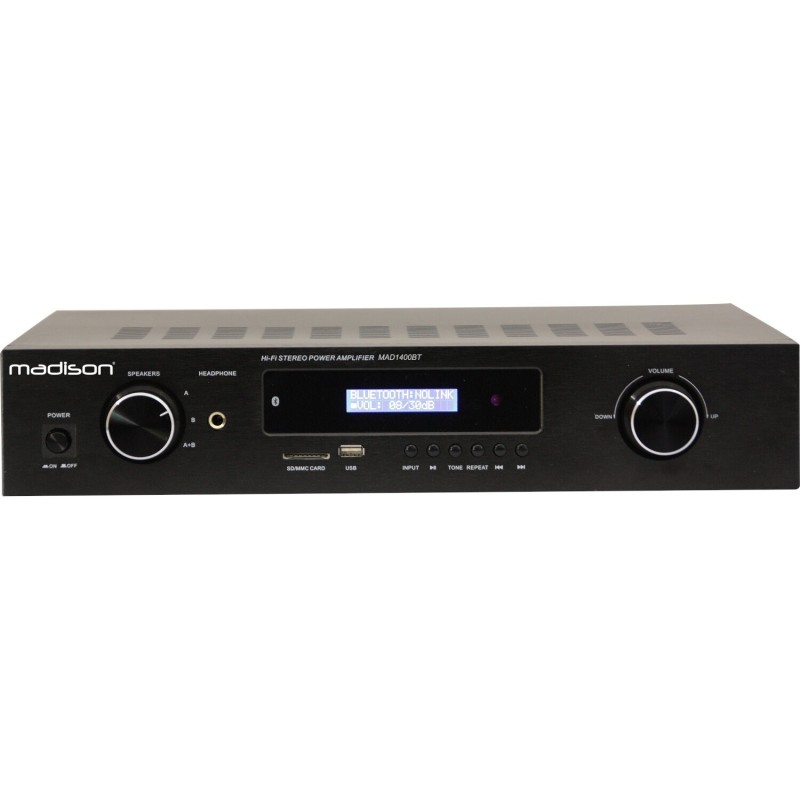 AMPLIFICATORE STEREO con SINTONIZZATORE, USB, BT, RC MAD1400BK -NERO