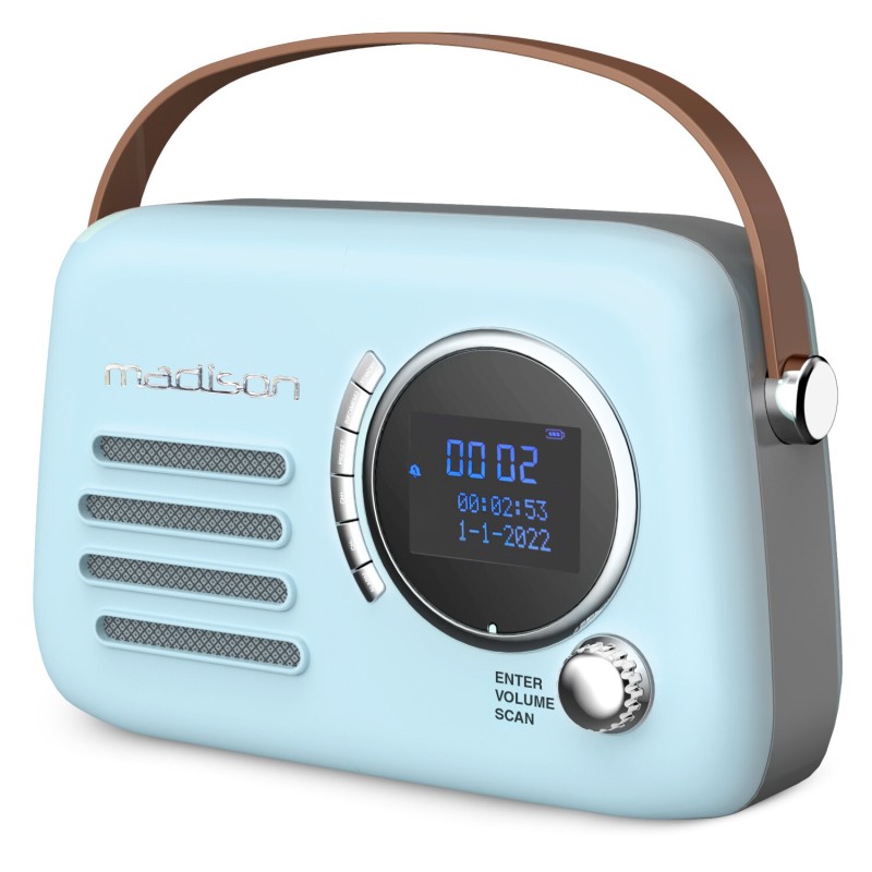 RADIO PORTATILE STILE VINTAGE CON BLUETOOTH & FM 30W DAB MADISON AZZURRO RICARICABILE