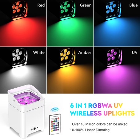 PAR A BATTERIA CON DMX LED 6IN1 6x18W RGBWA-UV SCOCCA BIANCA WIRELESS + APP